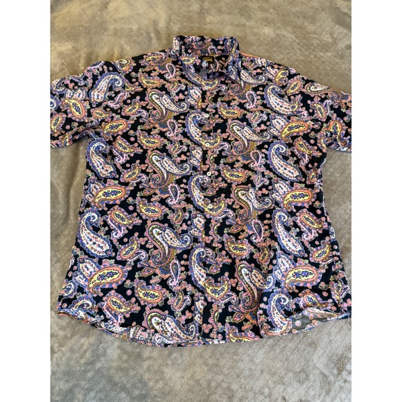 Cremieux Other - Cremieux Premium Denim Mens XXL Paisley Short Sleeve Button Down Shirt Pink Blue